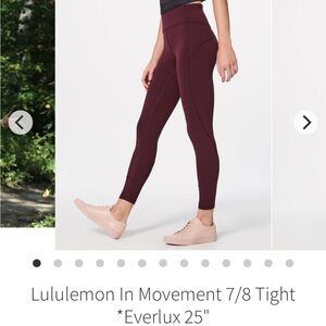 Lululemon In movement Burgundy Leggings